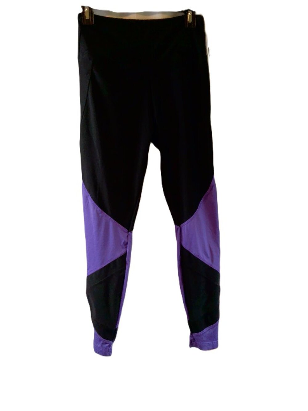 Bally Total Fitness Colorblock Athletic Leggings Black Purple Mesh Details Size